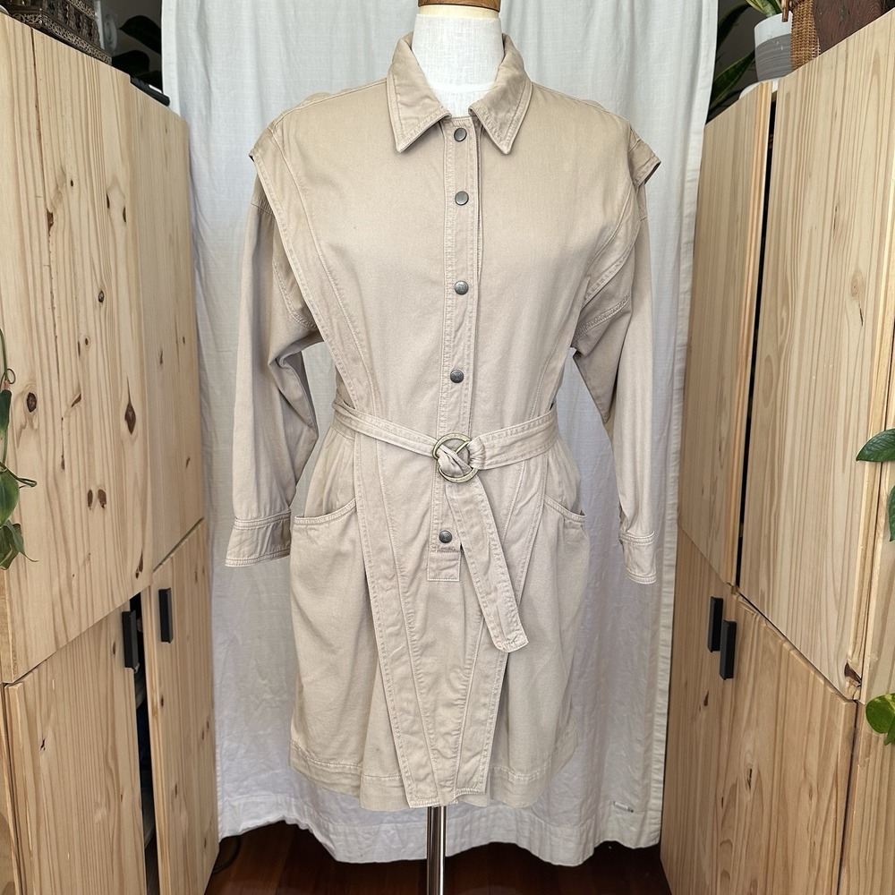 Noam‎ Dress Womens Large Dune Khaki Jeanne Mini Belted Utility Western Neutral
